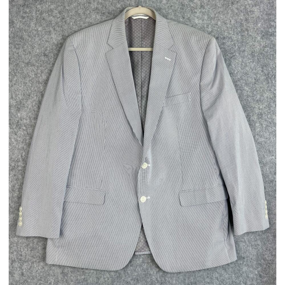 Chaps Ralph Lauren Blazer Mens 44R Blue Striped Cotton Nautical Coastal Preppy‎